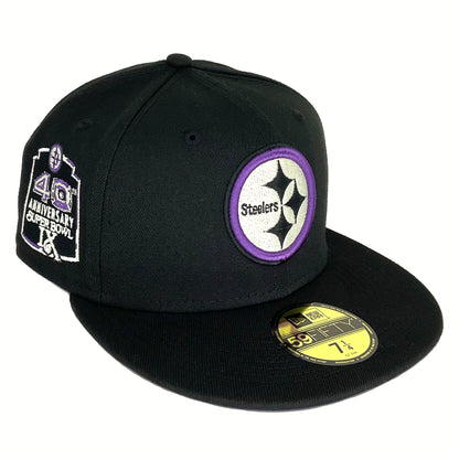 Pittsburgh Steelers Custom New Era 59FIFTY Cap Black Purple 40th purple Side View