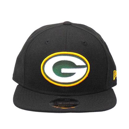 Green Bay Packers Custom New Era 9FORTY Snapback Cap Black black Front View