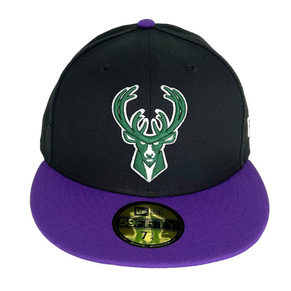 Milwaukee Bucks Custom New Era Cap Black Purple black 
purple Front View