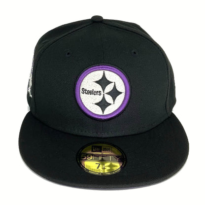 Pittsburgh Steelers Custom New Era 59FIFTY Cap Black Purple 40th purple Front View