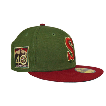 Seattle Mariners Custom New Era Cap Rifle Green Maroon 40th green
maroon Side View
