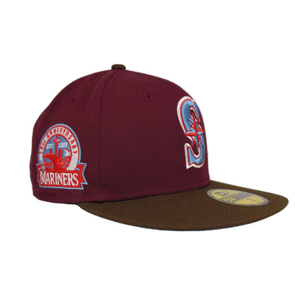 Seattle Mariners Custom New Era Cap Maroon Brown 30th brown Side View